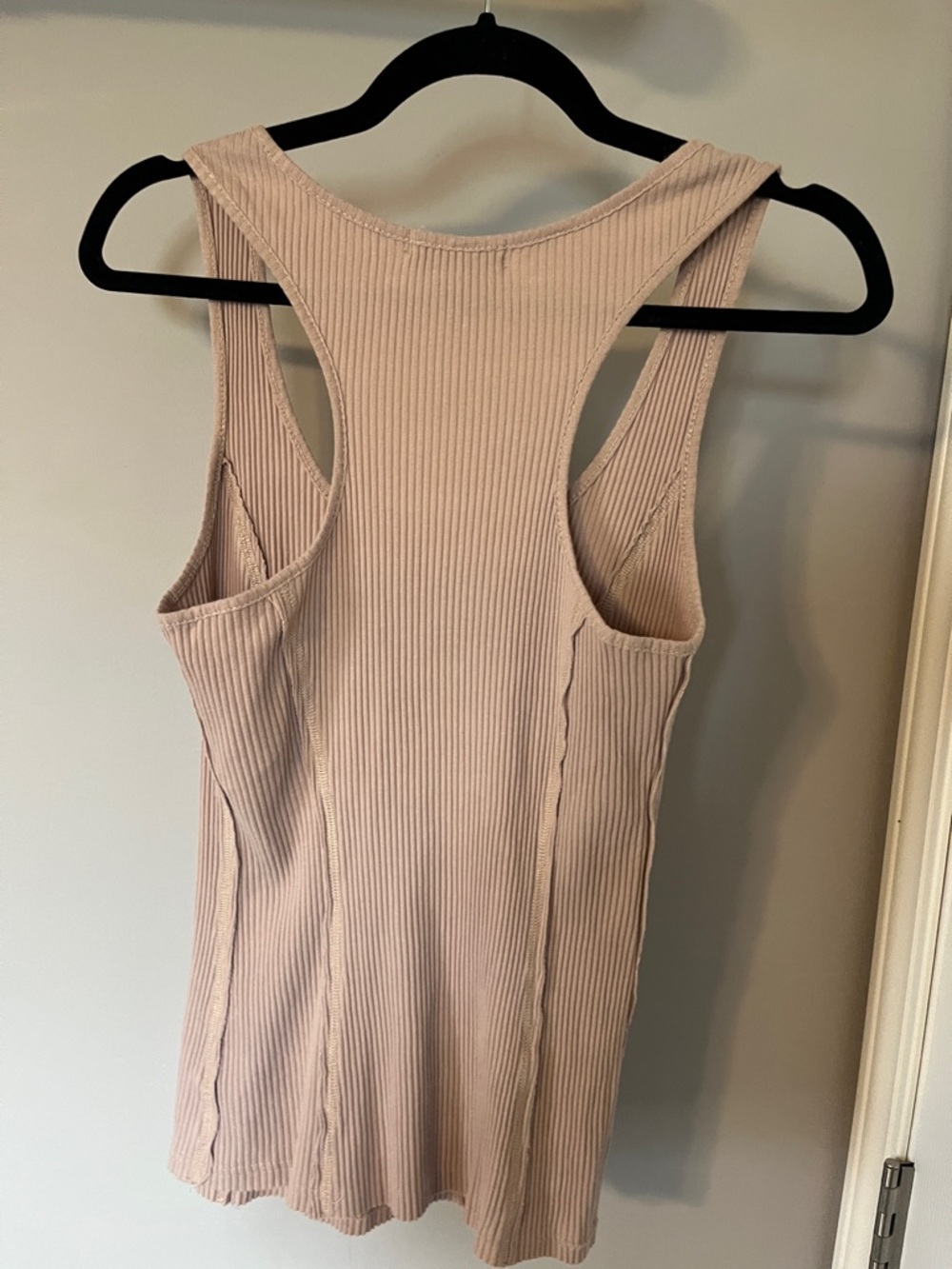 Women’s Tan Ribbed Henley Tank - Picture 3 of 4